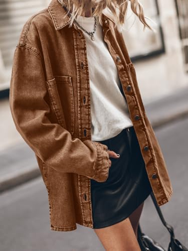 PLNOTME Womens Oversized Jean Jacket Casual Button Up Denim Overshirt Trendy Long Sleeve Denim Jacket Coat — view 2