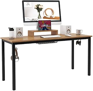 DlandHome Gaming Computer Desk, 120 * 60cm Gaming Table/Workstation with Removable Display Stand Teak & Black Legs