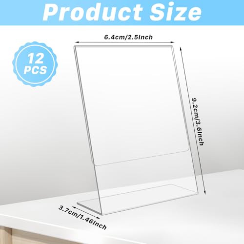 EOGRFW 12 Stück Mini Acryl Schilderhalter, 6.4 x 9.2 cm Transparent L Form Tischaufsteller, Acryl Aufsteller Schräg für Fotos Karten Display, Tischständer für Büro Geschäft Restaurant Theke
