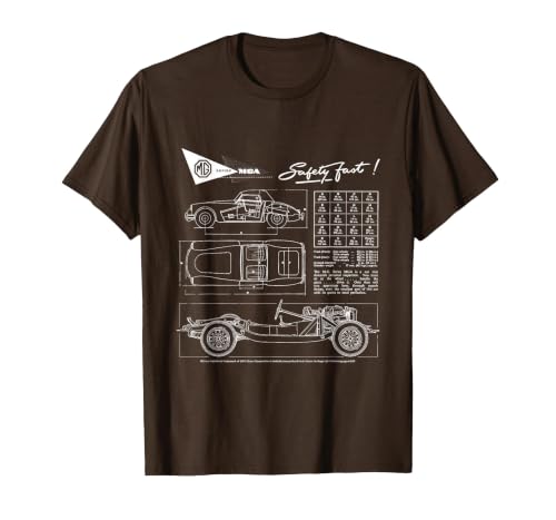BMH MG MGA Retro Sports Car Technical Drawing T-Shirt, Men, Brown, X-Large