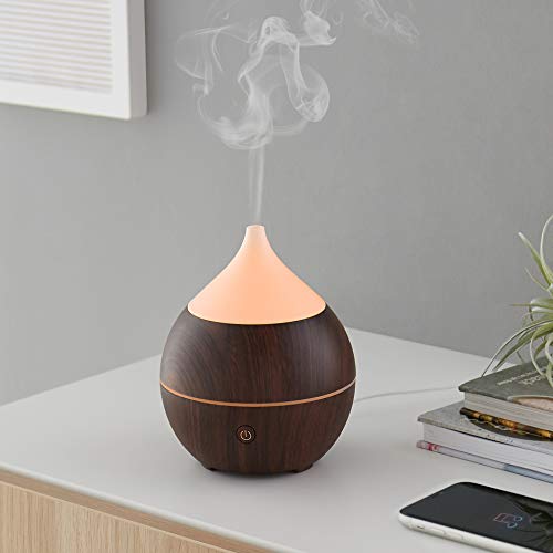 Amazon Basics 200Ml Ultrasonic Aromatherapy Essential Oil Diffuser With Bluetooth Speaker, Dark Wood Finish Base #TOP3
