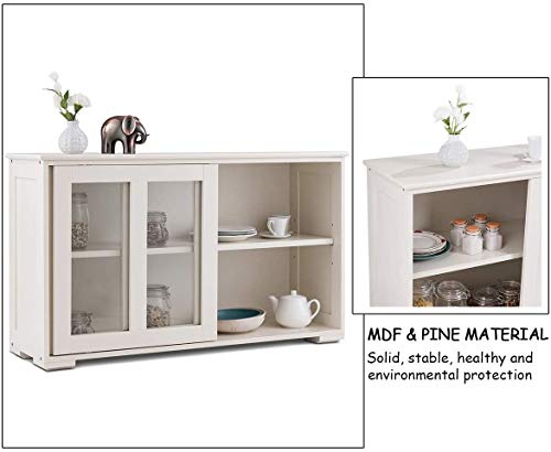 Fantask Kitchen Storage Cabinet Sideboard, Stackable Buffet W/Height-Adjustable Shelf & 2 Glass Sliding Doors, Accent Console Table For Kitchen Dining Living Room Hallway Office (Cream White) #TOP3