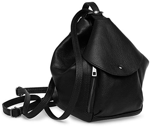 Caspar Leder Cityrucksack 2 in 1 Schultertasche Damen Rucksack mit Reißverschluss - PREMIUM LINE - Modell No.788 - Made in Italy, Farbe:schwarz, Größe:Einheitlich