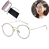 ブルーライトカット メガネ pcメガネ uvカット おしゃれ スマホ用 丸メガネ 伊達メガネ 超軽量 度なし レディース メンズ ユニセックス ケース付き lovmyho (01 ゴールドー黒縁)
