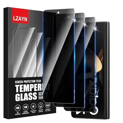 LZAYN 3 Pack Privacy Screen Protector for Samsung Galaxy Z Fold 4/5 Impact-Resistant Anti-Scratch Bubble Free Black Anti Spy Tempered Glass Film Easy Installation