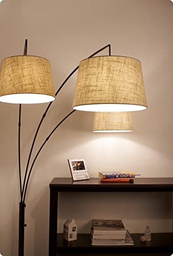 Kira Home Akira 78.5" 3-Light Modern Arc Floor Lamp With Weighted Base & 3-Way Switch, Oatmeal Shades + Oil Rubbed Bronze Finish #TOP2