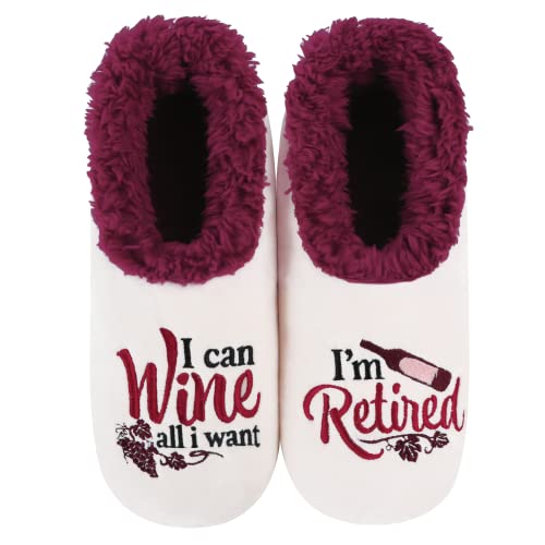 Snoozies Pairables Sherpa-lined Slipper Socks - Fuzzy and Cute Slippers for Women with Non-Slip Sole - Ladies Warm Slippers - Retired - Large