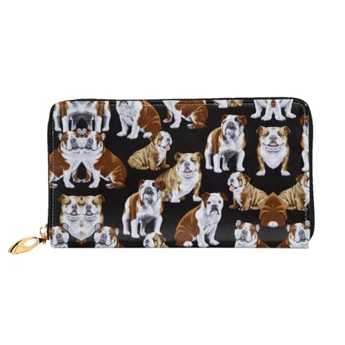 Porte-cartes de crédit en cuir avec zip et motif bouledogue anglais