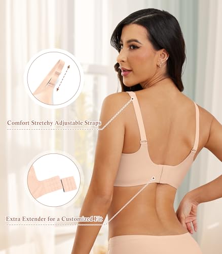 POSESHE Womens Wireless Bras Comfortable Supportive Tshirt Bra No Underwire Seamless Push Up Everyday Adjustable Bralettes4