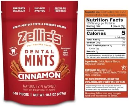 Zellie's | 100% Xylitol Sugar Free Cinnamon Breath Mints | Non-GMO, Low-Calorie, Gluten Free, Vegan & Kosher Mints (540 Count (Pack of 1))