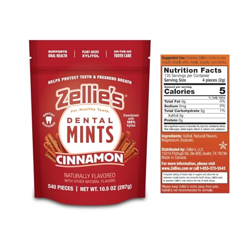 Zellies | 100% Xylitol Sugar Free Cinnamon Breath Mints | Non-GMO, Low-Calorie, Gluten Free, Vegan & Kosher Mints (540 Count (Pack of 1))