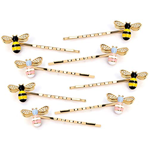 8Pcs Exquisite Alloy Crystal Bee Hairpin Side Clip Hair Accessories Honeybee Bobby Pins Wedding Party Bride Bridesmaid Hair Jewelry Accessories for Women Girls and Teen(2 Colors)