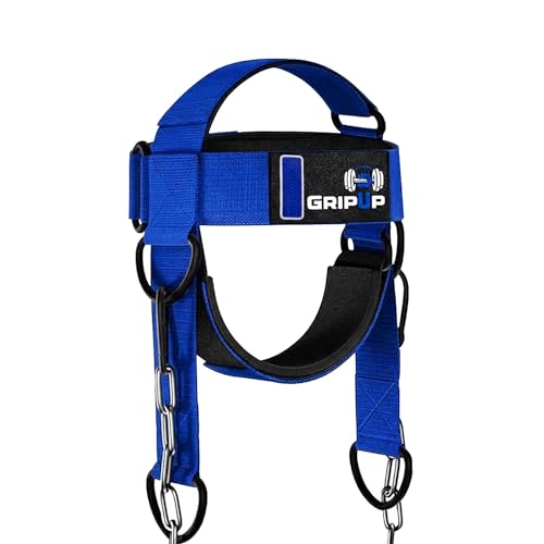 GripUp Neck Harness Weight Lifting Head harness Strap with D-Hook Adjustable Steel Chain Neck Builder Exercise Boxing Training Strengthener Resistance Gym Workout Injury Recovery