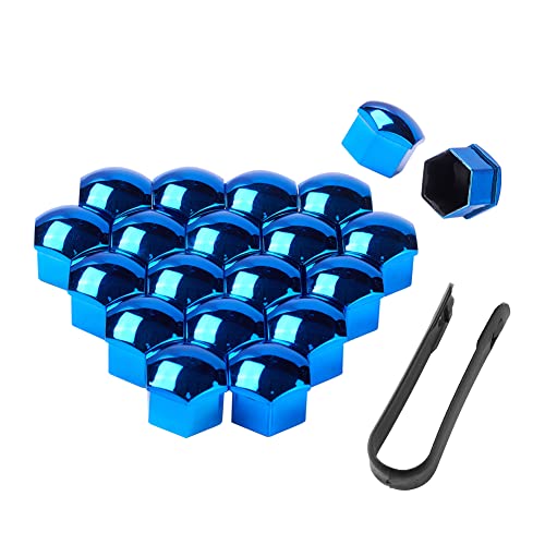 Image of Blueshyhall 19mm Wheel Lug Nut Cover Bolt Caps Anti-Rust Car Tire Nut Cover with Removal Tool (Pack of 20) - Chrome Blue