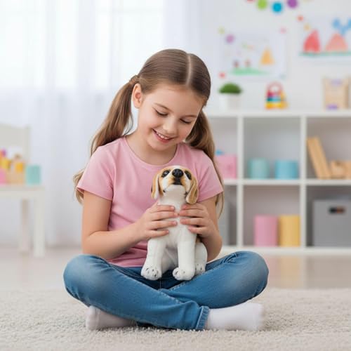 Image of Sitting Jawar Beagle Dog Soft Stuffed Plush Animal Toy for Kids Boys and Girls Birthday Gifts (Color: White and Brown) (30 cm)