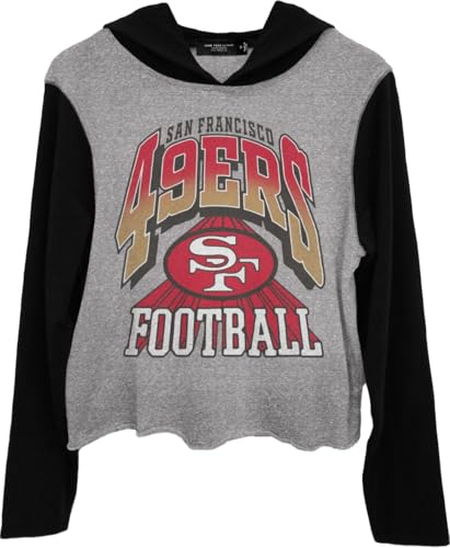 Junk Food NFL Womens San Francisco 49ers Block Crop Hoodie Sweatshirt - Signature Series Heather Gray/Black Medium