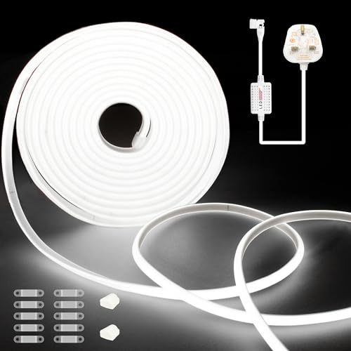 TTWAY COB LED Strip 20m, 220V Waterproof LED Strip Lights with 288LEDs/M, 10W/M, CRI>90, 10mm Wide, Uniform Light, IP65 Light Strip for Room, Garden, Ceiling, Outdoor Decoration, White 6000K (2x10m)