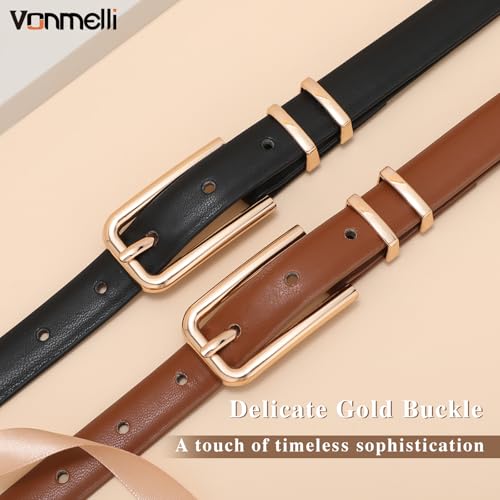VONMELLI Skinny Leather Belt for Women Thin Waist Belt for Women Jeans Dress Fashion Ladies Belt with Gold Buckle, Brown L by VONMELLI - Used condition - Image 3