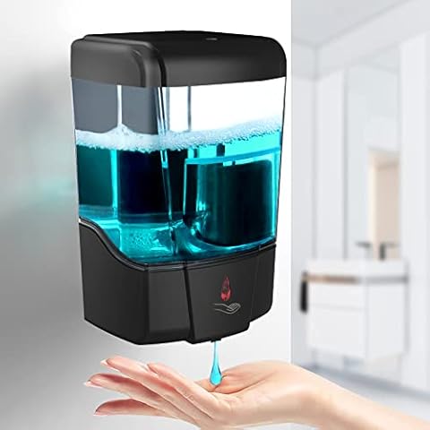 Jewaytec Automatic Soap Dispenser Wall Mount, Hand Sanitizer Dispenser 700ml Gel/Liquid Touchless Hand Soap Dispenser for Church Office School Bathroom, Black (ZYQ-BLA) Cover