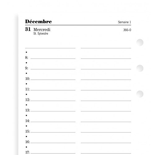 Filofax - 1 Recharge pour Agenda Filofax Personal - 1 jour par page - août 2017 à juillet 2018