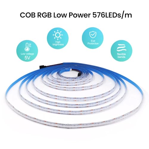 Tira LED RGB COB 5V 3M 576 LEDs/m con control Bluetooth miniatura 3