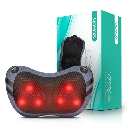VOYOR-HEALTH Cojín de Masaje Shiatsu，Masajeador de Cuello Espalda con Calor, Masajeador de Amasado de Tejido Giratorio 3D，3 Velocidades Incluye Cinturón de Extensión,Casa, Oficina, Coche YZ200