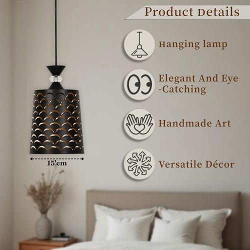 Image of Groeien Pack of 2 | Black Finish Metal Crystal Hanging Pendant Ceiling Lamp Fixture | Chandelier for Home, Indoor, Outdoor,Living Room, Bedroom(Bulb not Included) (DeepArc Light, 2)
