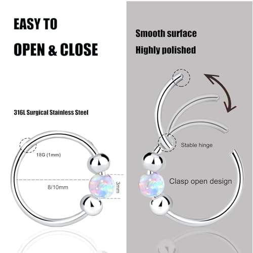 2Pcs 18G Hypoallergenic Cartilage Earrings for Women & Men 316L Surgical Steel Huggies Earrings for Sensitive Ears, Lightweight Mini Thin Jewelry for Tragus/Helix/Nose Multiple Piercing Opal Earrings2