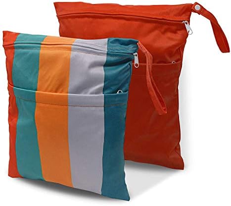 Wet Dry Bags for Diaper Bag - 2 Pack Washable Waterproof Reusable Pouch with Zipper Pocket for Cloth Diapers, Swimsuits, Pool, Beach, Dirty Clothes, Travel, Gym, Yoga Baby Stroller, Breast Pump Parts