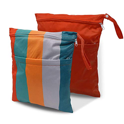 Image of Wet Dry Bags for Diaper Bag - 2 Pack Washable Waterproof Reusable Pouch with Zipper Pocket for Cloth Diapers, Swimsuits, Pool, Beach, Dirty Clothes, Travel, Gym, Yoga Baby Stroller, Breast Pump Parts