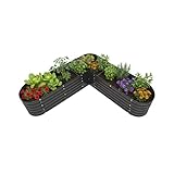 Relaxdays Hochbeet, L-Form, verzinktes Metall, HBT: 43 x 203 x 203 cm, Gartenbeet für Gemüse, Kräuter, Blumen, anthrazit