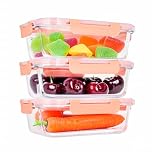 LOFERMA 6-Piece (3-Pack) 1040ml Borosilicate Glass Lunch Box Set with Locking Lids – Microwave/Oven/Dishwasher Safe, Leakproof Meal Prep Containers for Kitchen & Storage (Pink)