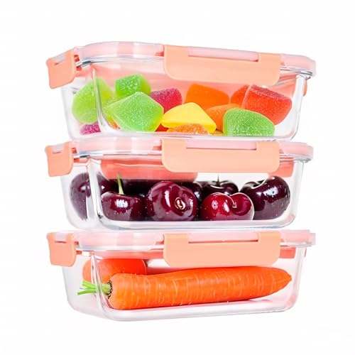 LOFERMA 3 Pcs Rectangular 1040ml Food Containers - Airtight, Leak-Proof, Microwave and Dishwasher Safe - Great for Snacks, Sauces and Lunch Boxes (Pink)