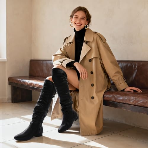 Image of DREAM PAIRS Women's Over The Knee Flats Slouch Thigh Boots | Comfortable Casual Flat Knee High Boots for Daily Walking Vacation