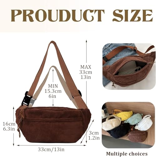 Umhängetasche Damen, Cord Bauchtasche für Damen Herren, Cord Crossbody Bag, Bauchtasche Klein, Einstellbare Bum Bags, Brusttasche für Outdoor Sport (Khaki)