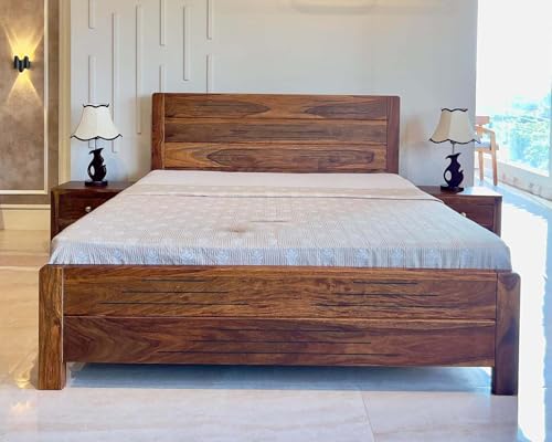 Image of Sheesham Wood Bed Without Storage, Solid Wood in Natural Finish, Modern Design | Single Bed - Mattress Size (78 inchx48 inch) | Bedroom Furniture | Without Mattress & Side Tables | Low Highted