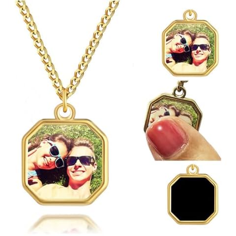 ZLHZW Necklace with Hidden Picture Inside Personalized Heat Activated Photo Pendant for Women Men, Custom Image Magic Memorial Couple Gifts for Christmas Birthday Engraved Name or Text Cover