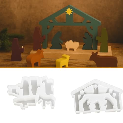 Krippenfiguren Gips 9 Silikonform Krippe, 2 Stück Jesus Gebet Gießformen, Krippenfiguren...