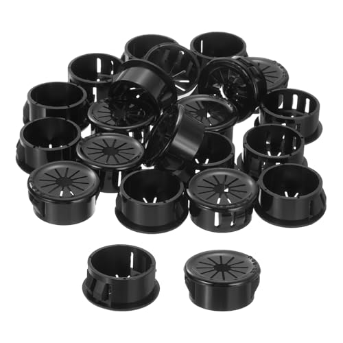 Image of sourcing map 28Pcs Desk Grommet Black, Snap Bushing Grommet With Shutter for Holes with 0.87"(22mm) Mounting, Round Nylon Snap in Cable Desk Grommet for Cables and Cords Management