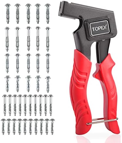 TOPEX 41 Pieces Hollow Wall Anchor Fixing Gun Set Metal Setting Hand Tool Kit Wall Anchor Setting Wall Anchor Gun with Multiple Sizes Screws for Cavity Anchor Plasterboard Fixing