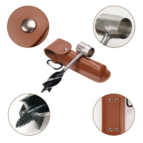 BDHYYM Handbohrer Bushcraft Tools, Handbohrmaschine mit Lederhülle, Manueller Überlebensbohrer für Camping, Bushcraft und Outdoor Backpacking