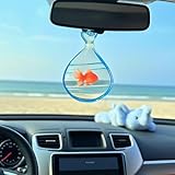 Goldfish in A Bag Car Charm,Cute Goldfish Car Hanging Ornament Pendant,Summer Fish Beach Decor Rear View Mirror Accessories for Women Men
