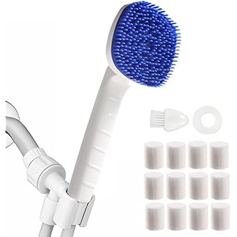 Filtered Shower Head, Handheld High Pressure Shower Head with PE Filter Cartridge and Detachable Silicone Shower Brush, Shower Massage in One, Softens Hard Water, Suitable for Dry Hair and Skin SPA Cover