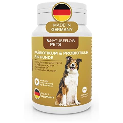 Probiotika Hund ideal mit Präbiotika - Qualität Made in Germany - Darmsanierung Hund durch Probiotika für Hunde - Beim Hund Darmflora aufbauen mit Natureflow Pets - 120 Tabletten Cover
