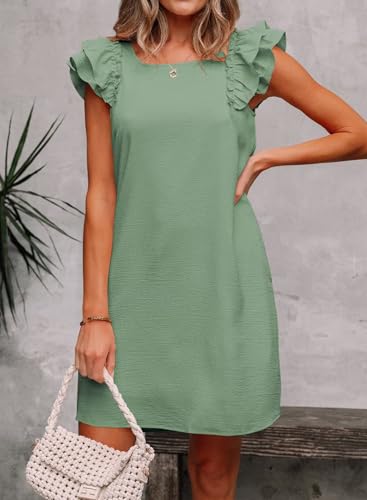 Image of Falechay Womens Summer Dresses Bow Tie Back Sundresses for Women Ruffle Short Sleeve Dress Casual Cute Sundress with Pockets