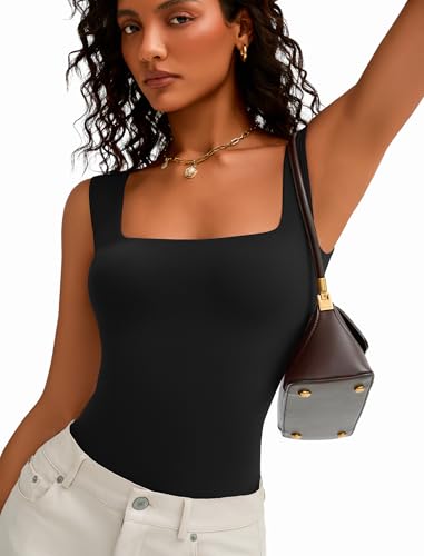 Avidlove Bodysuits for Women Square Neck Body Suit Double Lined Tank Top Bodysuit Soft4