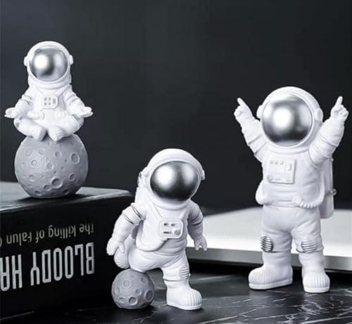 Image of VRB DecTM 3pcs Astronaut Miniature Showpiece Set for Home Decor, car Dashboard,Valentine,Living Room,Gifts Figurines,Cake Decoration Items-Resin (3 Pcs Small Silver Astronaut showpiece)
