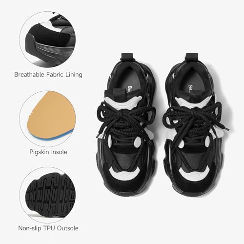 Image of BEAU TODAY Women's Walking Shoes, Chunky Platform Fashion Sneakers for Women, Comfortable Casual Lightweight Lace-up Gym Workout Athletic Tennis Shoes