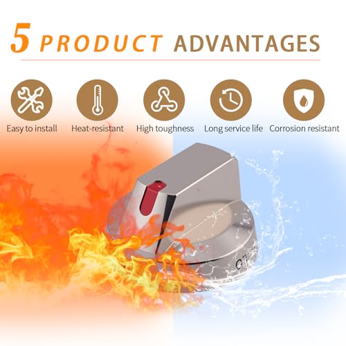 【5-Pack】 Upgraded DG64-00473A Burner Control Dial Knob Range Oven Replacement Compatible with Samsung Gas Range/Oven/Stove,Sturdy Stainless Steel Reinforcement Ring.