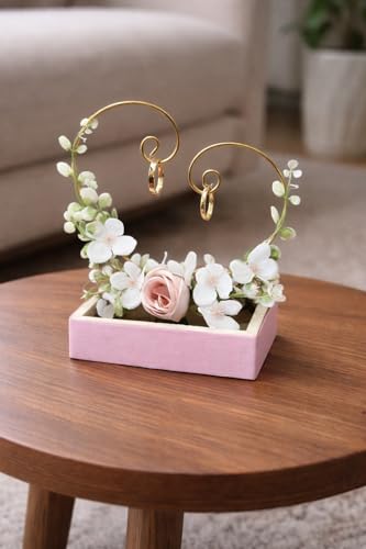 Image of SATYAM KRAFT 1 Pc Handcrafted Heart Design Engagement Ring Holder Platter thali-Ideal for Ring Ceremony, Sagai,shaadi Decor,Marriage, Handmade Decorative Platter for Brides Maid